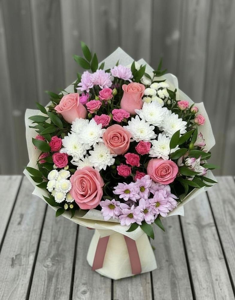 Букет цветов из: Альстромерии, Гвоздики, Розы и Хризантемы в Марьиных Колодцах