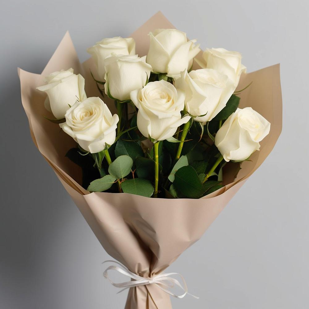 Букет 9 Белых роз Эдлесс Лав в Марьиных Колодцах