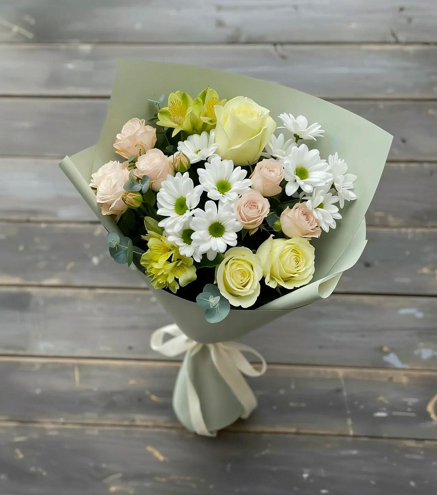 Букет цветов из: Альстромерии, Розы и Хризантемы в Марьиных Колодцах