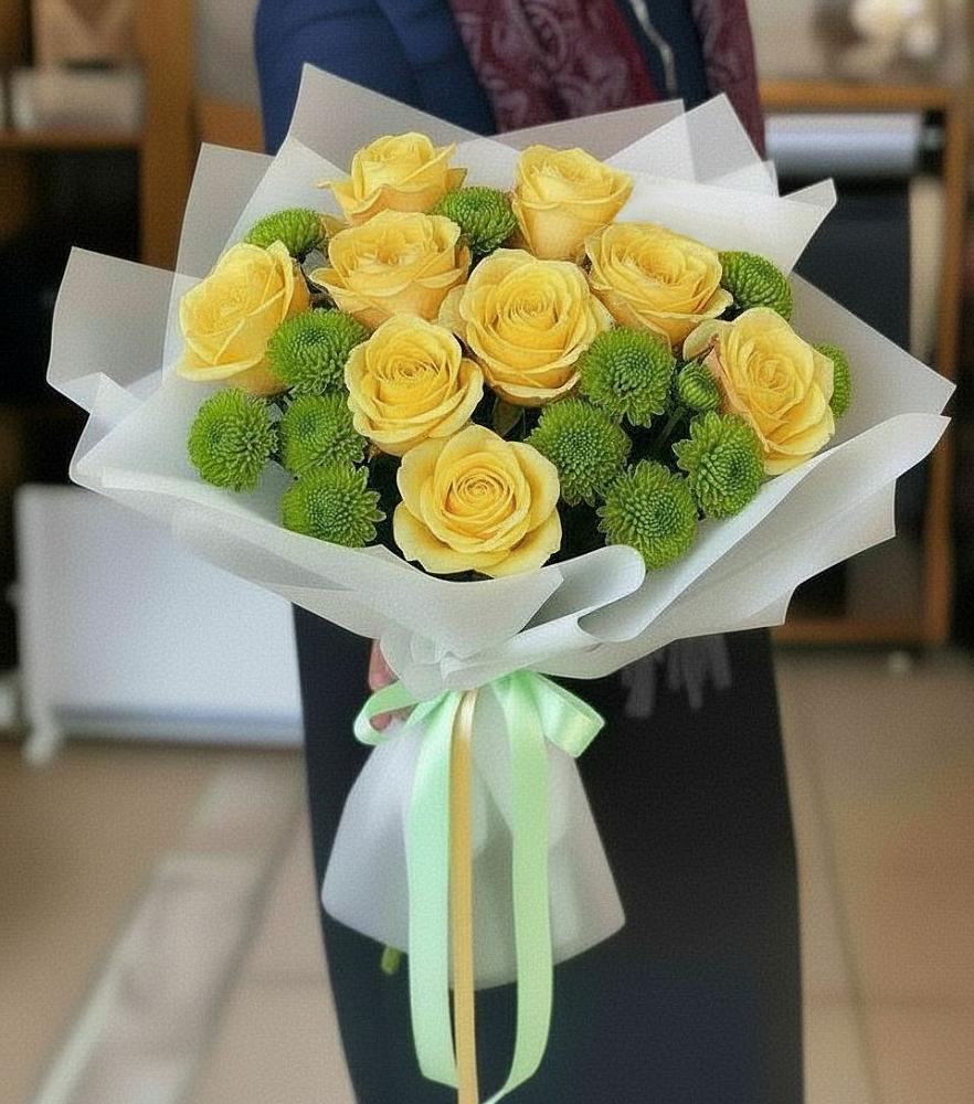 Букет цветов из: Хризантемы и Розы в Марьиных Колодцах