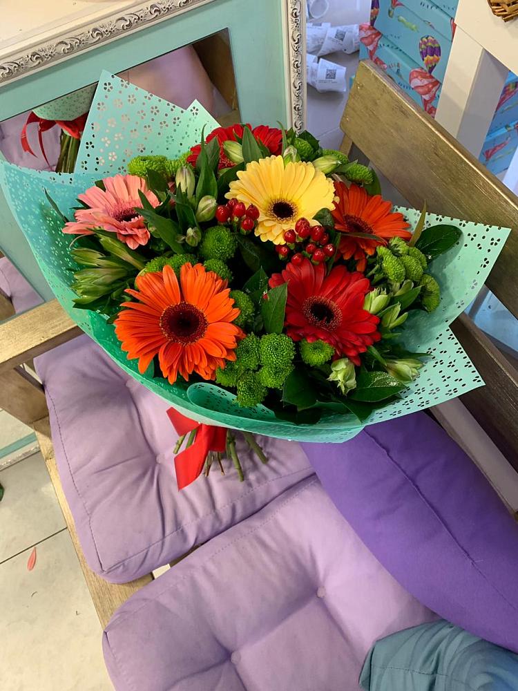 Букет цветов из: Герберы, Хризантемы и Альстромерии в Марьиных Колодцах