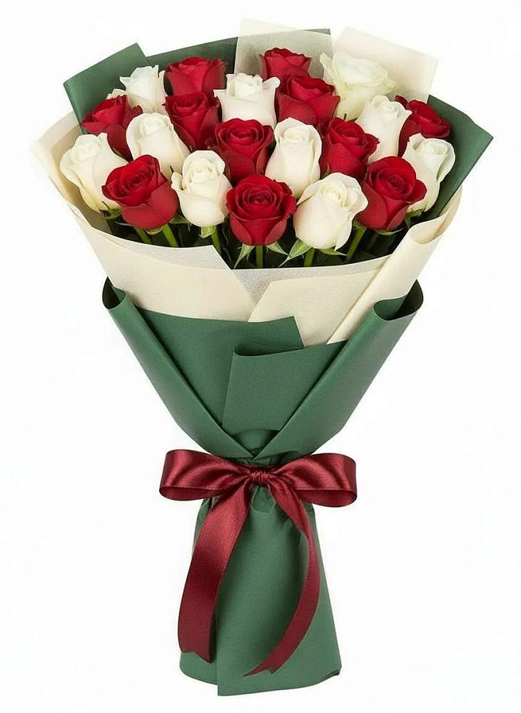 Букет Микс из красных и белых роз в Марьиных Колодцах