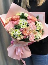 Букет нежные объятья в Марьиных Колодцах Букет цветов из: Гвоздики, Розы и Хризантемы в Марьиных Колодцах