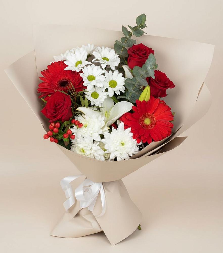 Букет цветов из: Розы, Хризантемы, Герберы и Лилии в Марьиных Колодцах