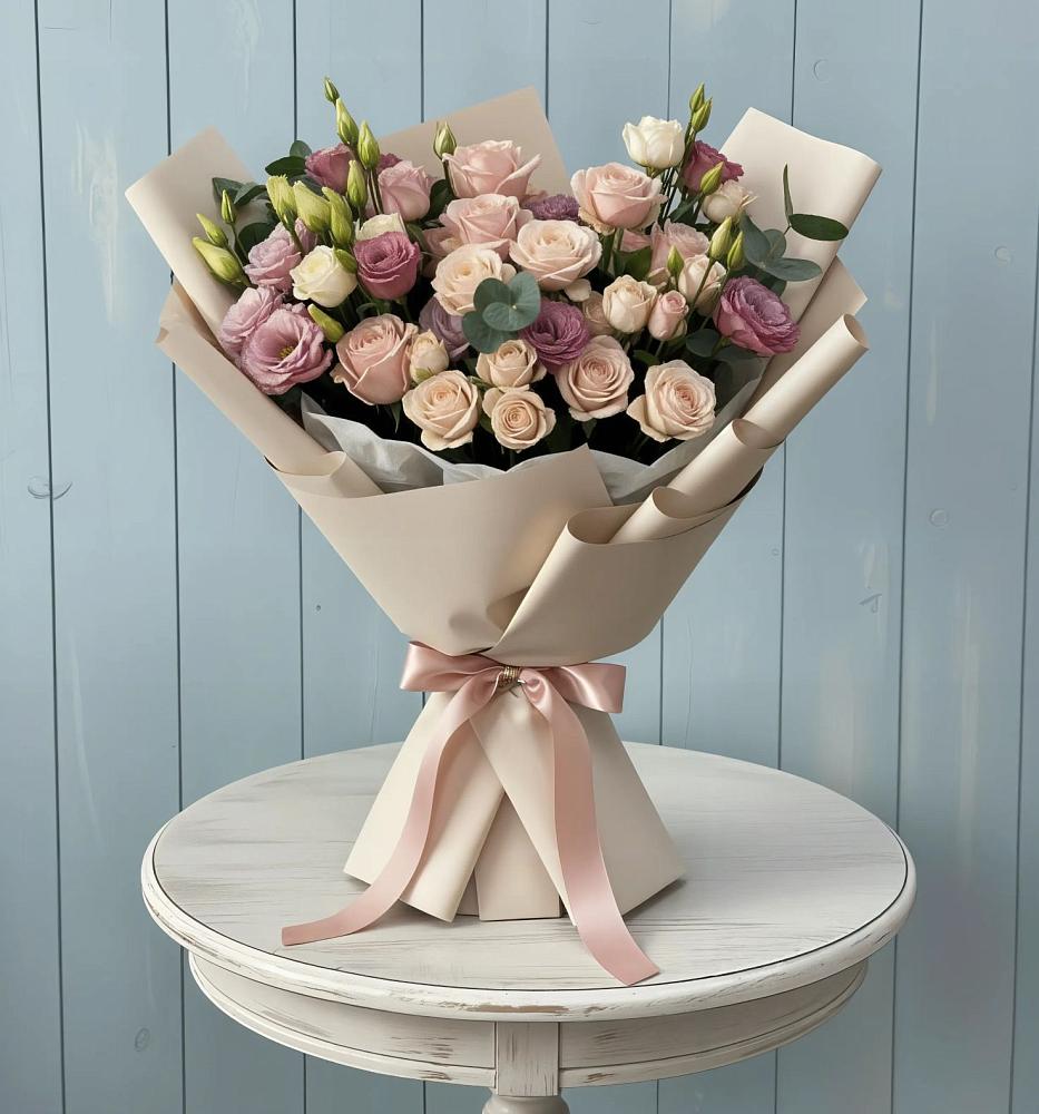 Букет цветов из: Розы и Лизиантусы в Марьиных Колодцах