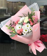 Букет цветов из:  Розы, Лизиантусы и Хризантемы в Марьиных Колодцах