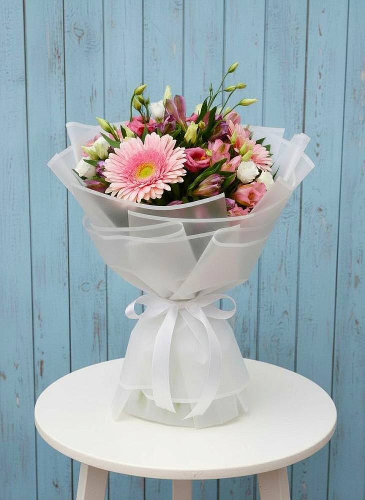 Букет цветов из: Герберы, Альстромерии и Лизиантусы в Марьиных Колодцах