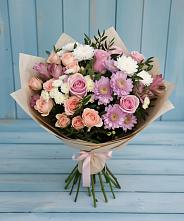 Букет цветов из:  Хризантемы, Розы и Альстромерии в Марьиных Колодцах