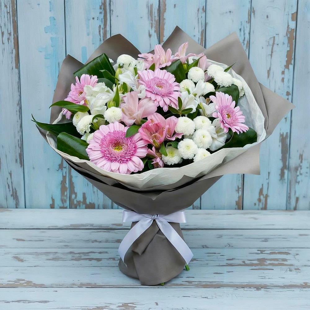 Букет цветов из: Герберы, Альстромерии и Хризантемы в Марьиных Колодцах