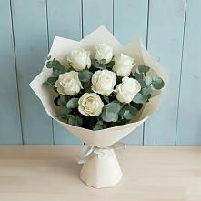 Букет Белые розы в Эвкалипте в Марьиных Колодцах