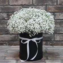 Цветочная композиция из Гипсофила в шляпной коробке в Марьиных Колодцах