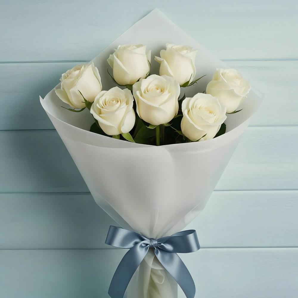 Букет 7 Белых роз Эдлесс Лав в Марьиных Колодцах
